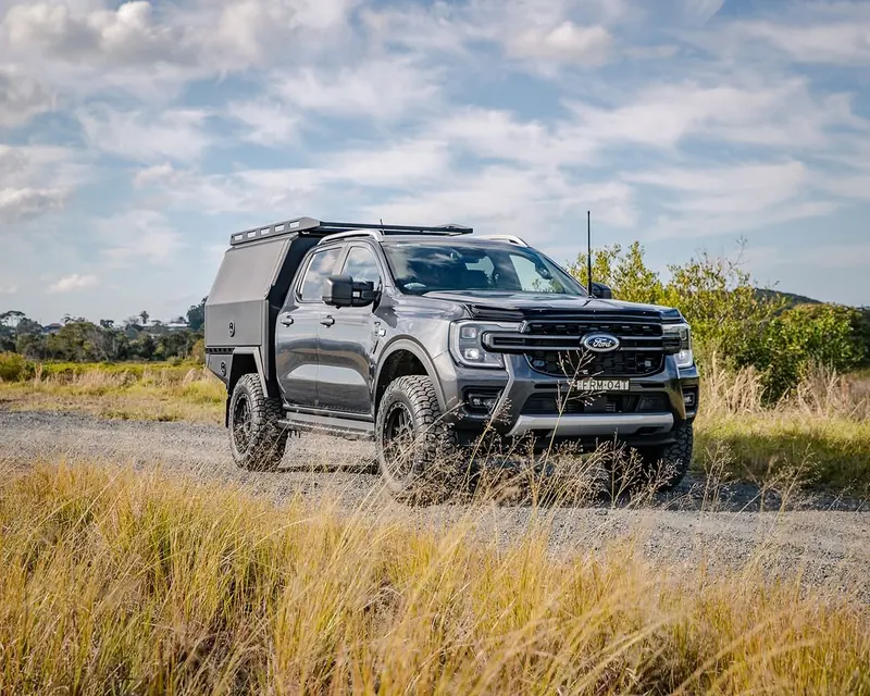Grey Ford Ranger with heavy-duty custom canopy build